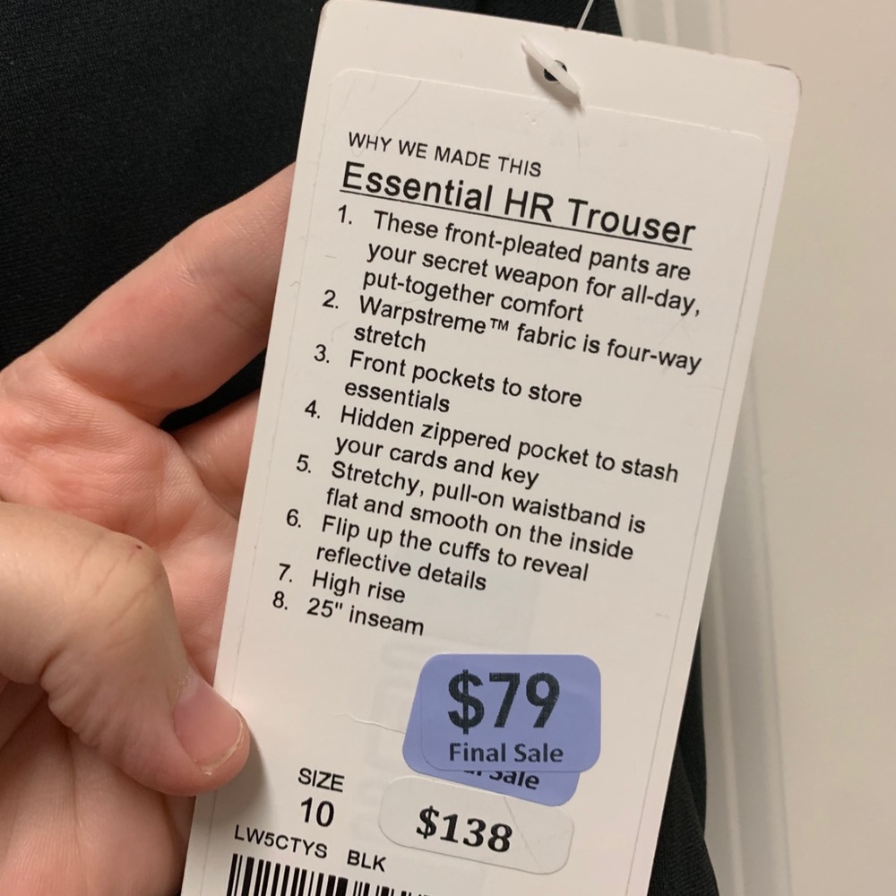 Lululemon, essential HR trouser, NWT, size 10